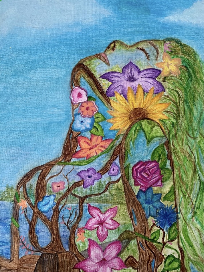 Recovery painting of a vibrant woman made from nature